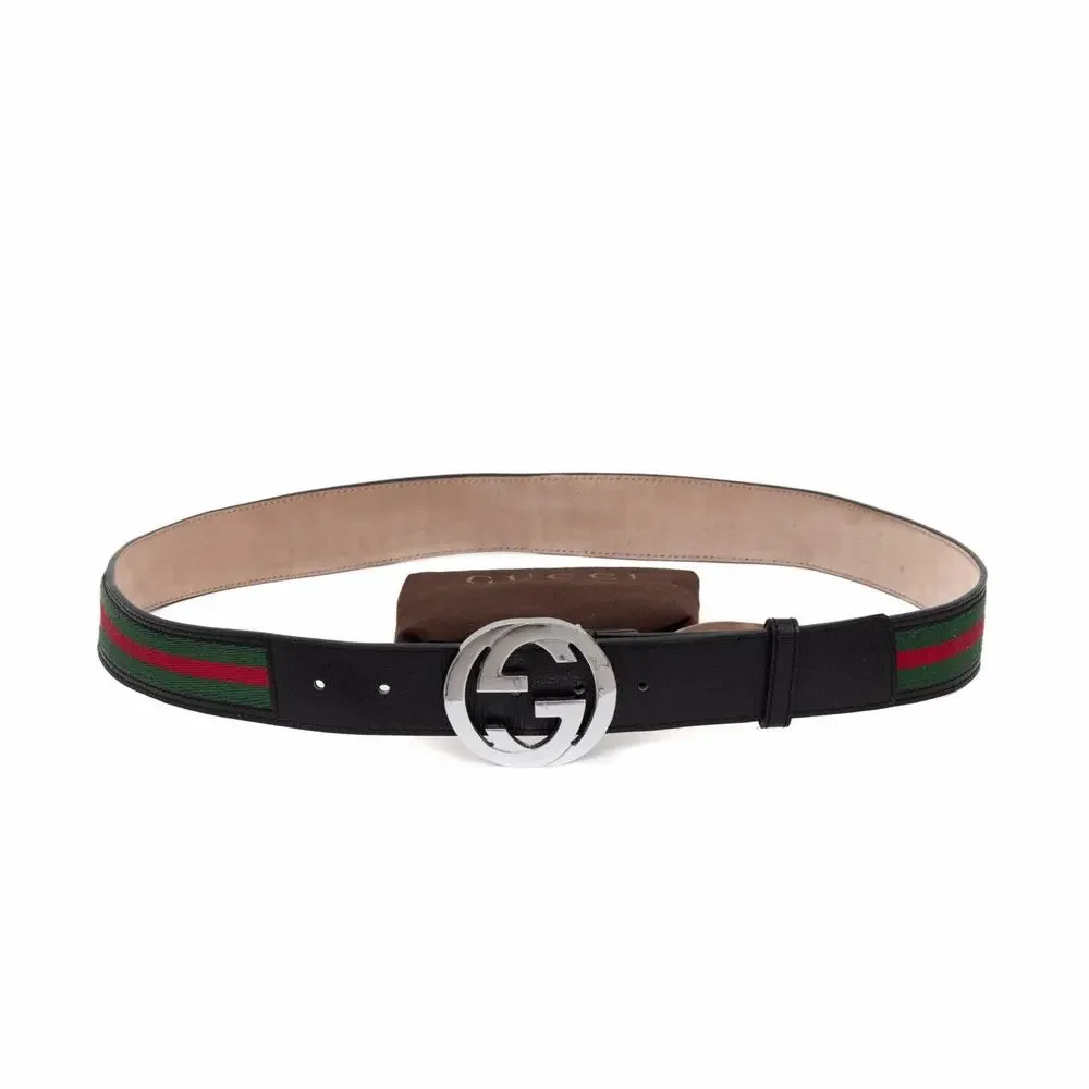 550$ Gucci 114984 Web Green Red Leather Interlocking G Buckle Belt 105/42